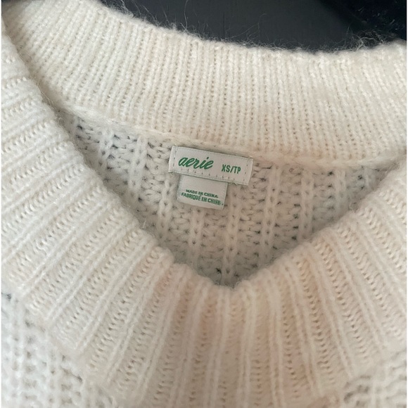 Aerie Cream Knit Oversized Cropped Sweater - Size XS - Picture 2 of 4